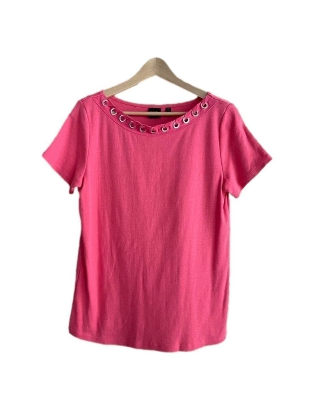 Rafaella laced grommet trim scoop neck coral tee size large